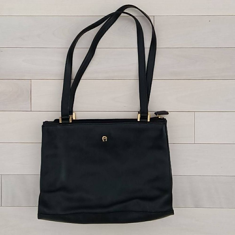 Etienne Aigner Women's Genuine Leather Dual Handle Straps Shoulder Bag Black